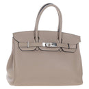 HERMES Birkin 30 Hand Bag Taurillon Leather Beige Silver Auth BA15994SM-1