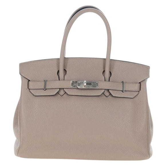 HERMES Birkin 30 Hand Bag Taurillon Leather Beige Silver Auth BA15994SM
