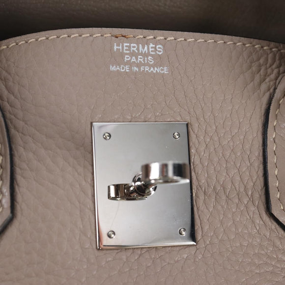 HERMES Birkin 30 Hand Bag Taurillon Leather Beige Silver Auth BA15994SM