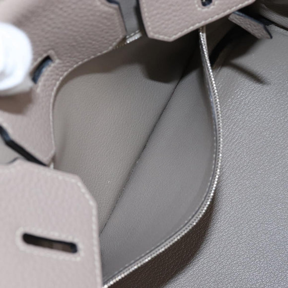 HERMES Birkin 30 Hand Bag Taurillon Leather Beige Silver Auth BA15994SM