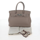 HERMES Birkin 30 Hand Bag Taurillon Leather Beige Silver Auth BA15994SM-41
