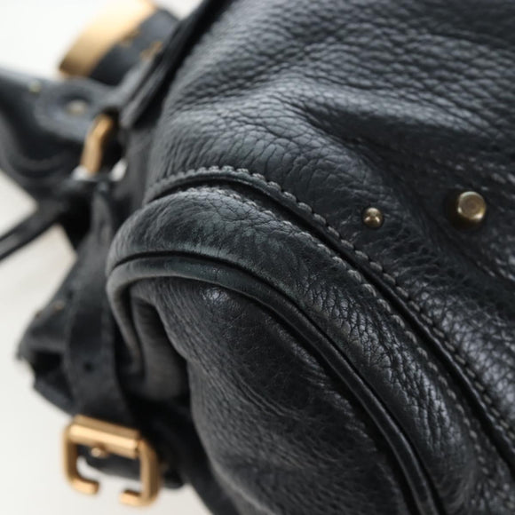 Chloe Paddington Hand Bag Leather Black Gold Silver Auth BA16003V