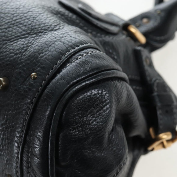 Chloe Paddington Hand Bag Leather Black Gold Silver Auth BA16003V