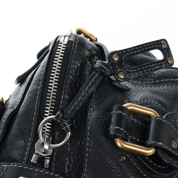 Chloe Paddington Hand Bag Leather Black Gold Silver Auth BA16003V