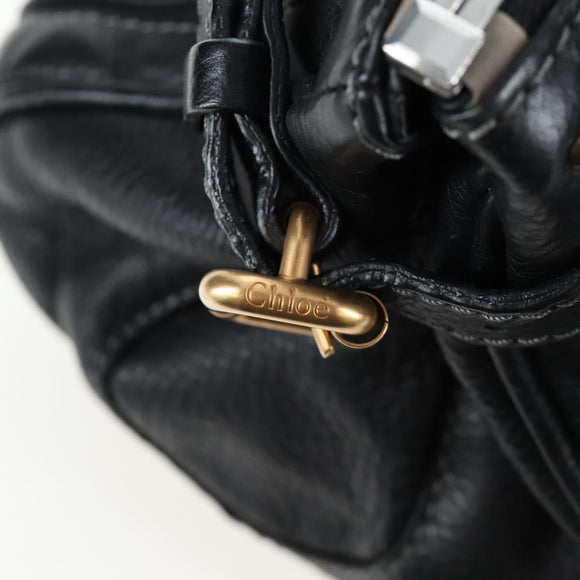 Chloe Paddington Hand Bag Leather Black Gold Silver Auth BA16003V