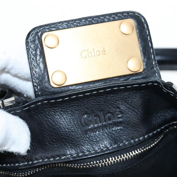 Chloe Paddington Hand Bag Leather Black Gold Silver Auth BA16003V