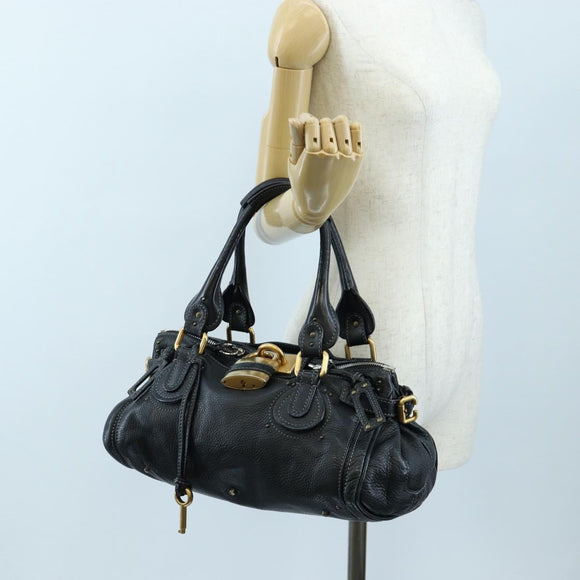Chloe Paddington Hand Bag Leather Black Gold Silver Auth BA16003V