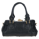 Chloe Paddington Hand Bag Leather Black Gold Silver Auth BA16003V-2