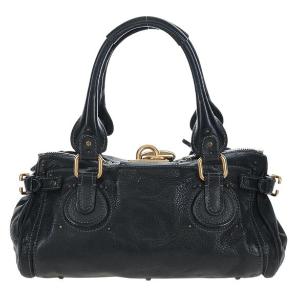 Chloe Paddington Hand Bag Leather Black Gold Silver Auth BA16003V