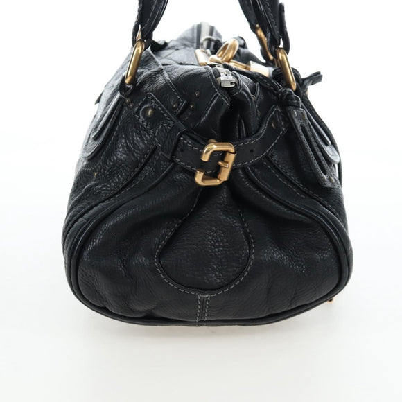 Chloe Paddington Hand Bag Leather Black Gold Silver Auth BA16003V