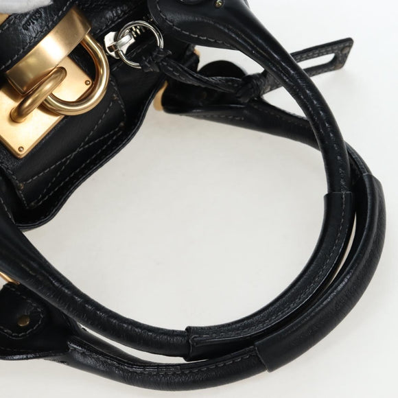Chloe Paddington Hand Bag Leather Black Gold Silver Auth BA16003V