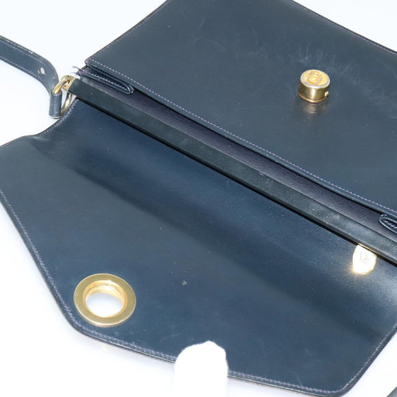 Christian Dior Shoulder Bag Leather Black Gold Auth BA1601