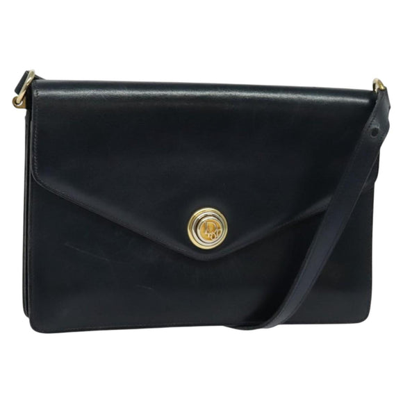Christian Dior Shoulder Bag Leather Black Gold Auth BA1601