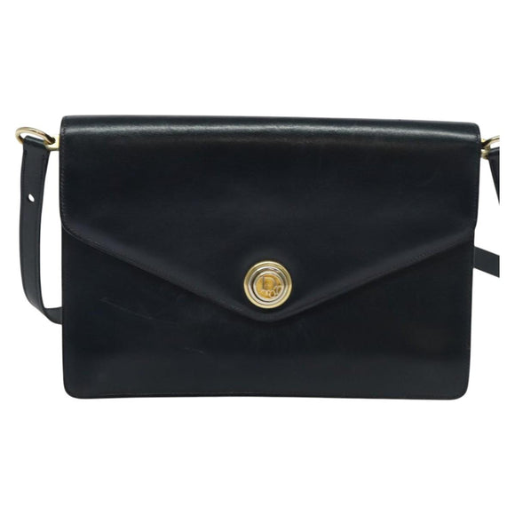 Christian Dior Shoulder Bag Leather Black Gold Auth BA1601