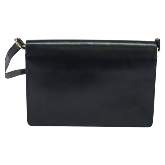 Christian Dior Shoulder Bag Leather Black Gold Auth BA1601