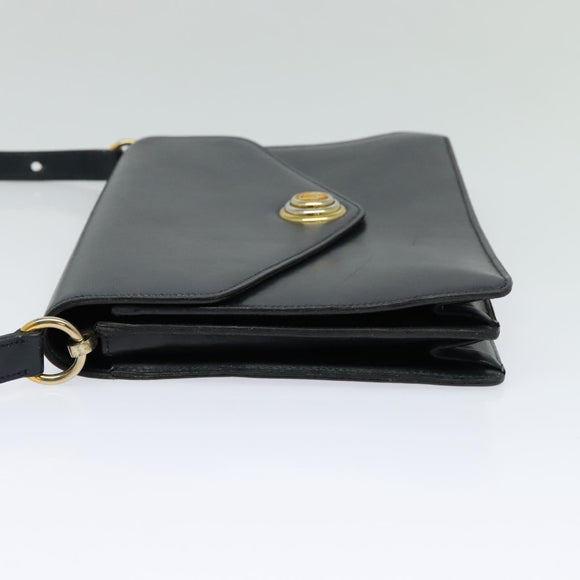 Christian Dior Shoulder Bag Leather Black Gold Auth BA1601