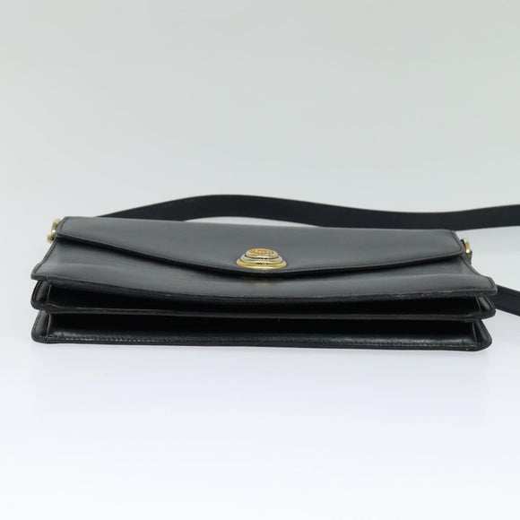 Christian Dior Shoulder Bag Leather Black Gold Auth BA1601
