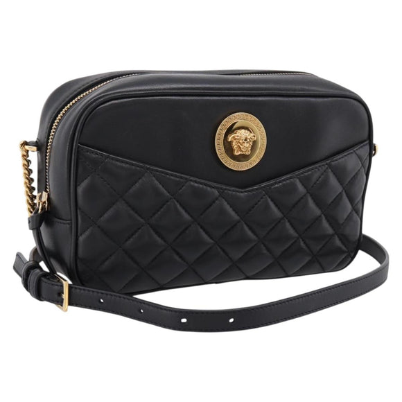 VERSACE Chain Shoulder Bag Leather Black Gold Auth BA16023M