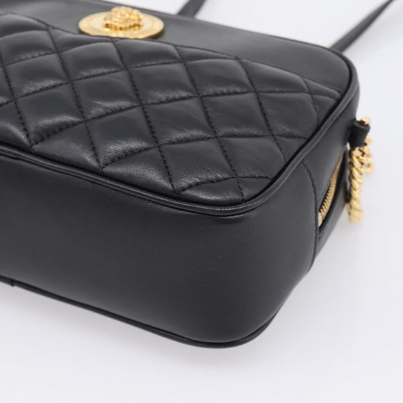VERSACE Chain Shoulder Bag Leather Black Gold Auth BA16023M