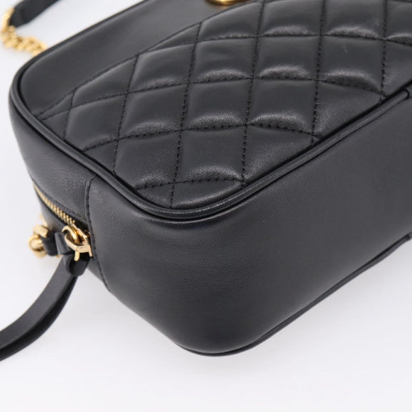 VERSACE Chain Shoulder Bag Leather Black Gold Auth BA16023M