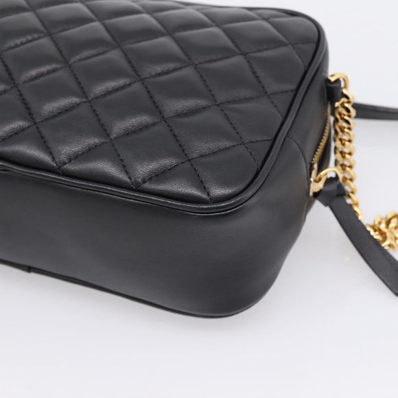 VERSACE Chain Shoulder Bag Leather Black Gold Auth BA16023M