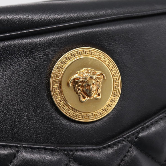 VERSACE Chain Shoulder Bag Leather Black Gold Auth BA16023M