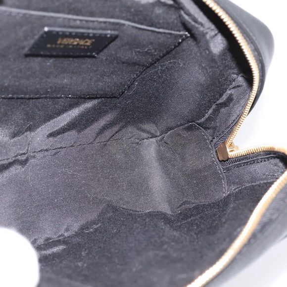 VERSACE Chain Shoulder Bag Leather Black Gold Auth BA16023M