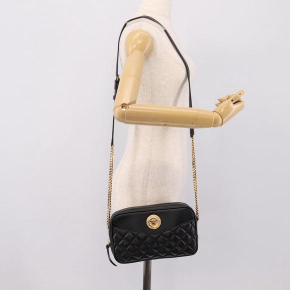 VERSACE Chain Shoulder Bag Leather Black Gold Auth BA16023M