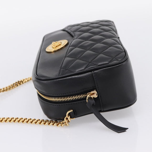 VERSACE Chain Shoulder Bag Leather Black Gold Auth BA16023M