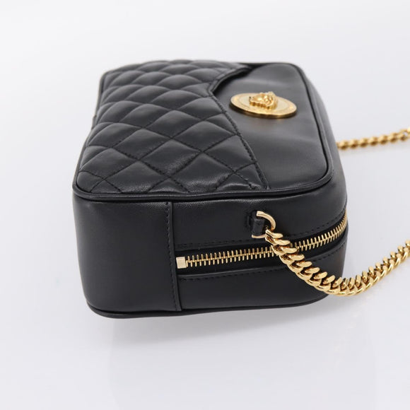 VERSACE Chain Shoulder Bag Leather Black Gold Auth BA16023M