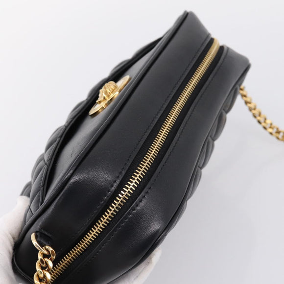 VERSACE Chain Shoulder Bag Leather Black Gold Auth BA16023M