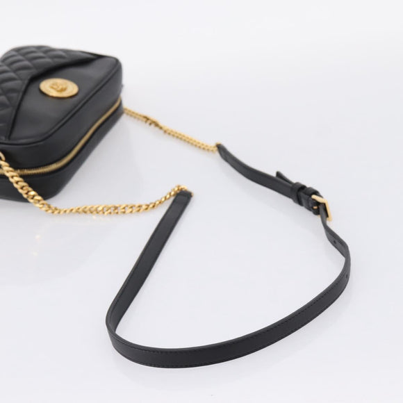 VERSACE Chain Shoulder Bag Leather Black Gold Auth BA16023M