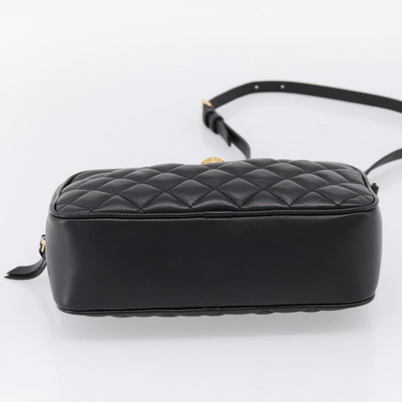 VERSACE Chain Shoulder Bag Leather Black Gold Auth BA16023M
