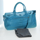 Balenciaga Classic Squash Bag Leather 2way Blue Silver 285698 Auth BA16025M-12