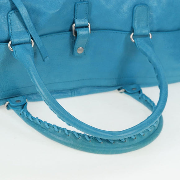 Balenciaga Classic Squash Bag Leather 2way Blue Silver 285698 Auth BA16025M