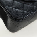 CHANEL Chain Matelasse 25 Shoulder Bag Caviar Skin Black Gold CC Auth BA16026SV-17
