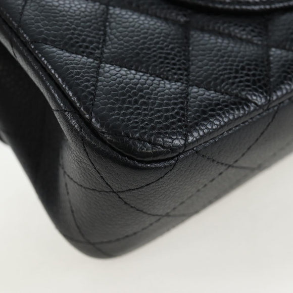 CHANEL Chain Matelasse 25 Shoulder Bag Caviar Skin Black Gold CC Auth BA16026SV