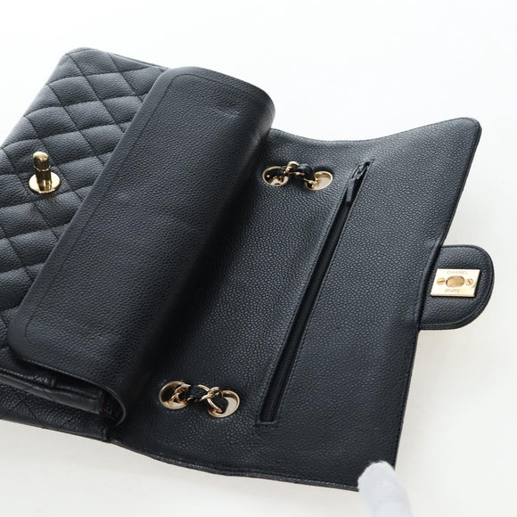 CHANEL Chain Matelasse 25 Shoulder Bag Caviar Skin Black Gold CC Auth BA16026SV
