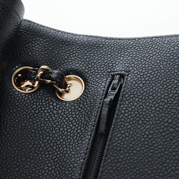 CHANEL Chain Matelasse 25 Shoulder Bag Caviar Skin Black Gold CC Auth BA16026SV