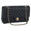 CHANEL Chain Matelasse 25 Shoulder Bag Caviar Skin Black Gold CC Auth BA16026SV-1