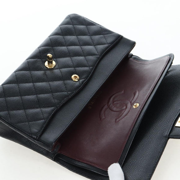 CHANEL Chain Matelasse 25 Shoulder Bag Caviar Skin Black Gold CC Auth BA16026SV