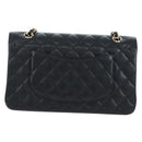 CHANEL Chain Matelasse 25 Shoulder Bag Caviar Skin Black Gold CC Auth BA16026SV-2