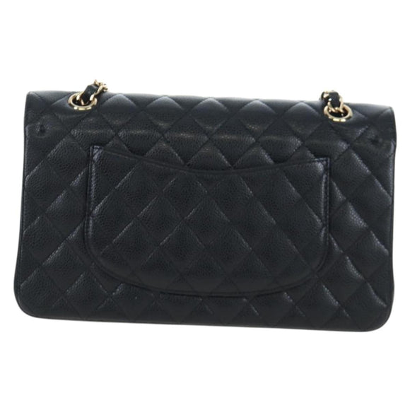 CHANEL Chain Matelasse 25 Shoulder Bag Caviar Skin Black Gold CC Auth BA16026SV