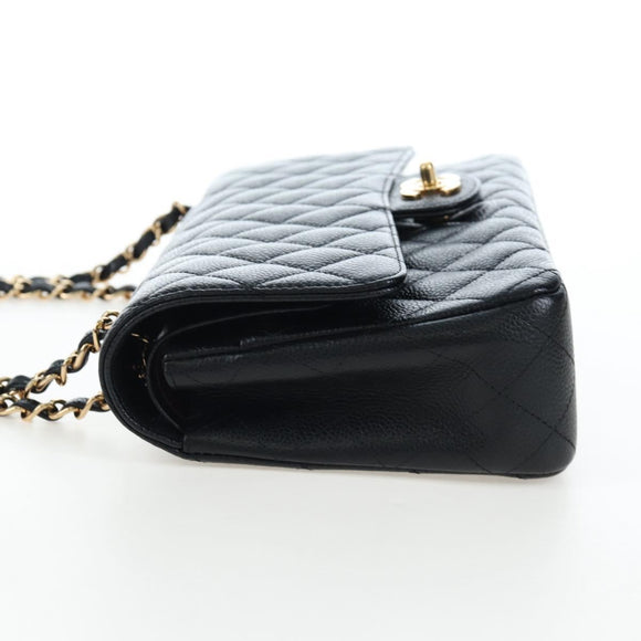 CHANEL Chain Matelasse 25 Shoulder Bag Caviar Skin Black Gold CC Auth BA16026SV