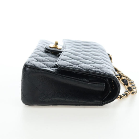 CHANEL Chain Matelasse 25 Shoulder Bag Caviar Skin Black Gold CC Auth BA16026SV