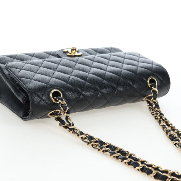 CHANEL Chain Matelasse 25 Shoulder Bag Caviar Skin Black Gold CC Auth BA16026SV