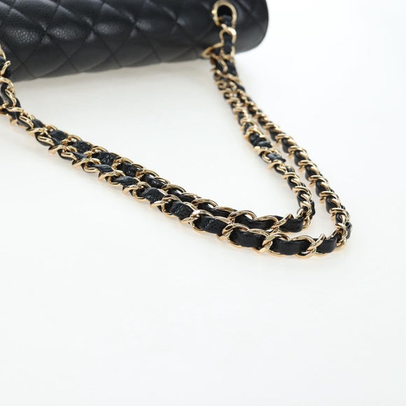 CHANEL Chain Matelasse 25 Shoulder Bag Caviar Skin Black Gold CC Auth BA16026SV
