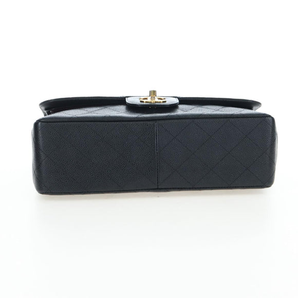 CHANEL Chain Big Matelasse30 Bag Caviar Skin Black Gold CC Auth BA16027SAV