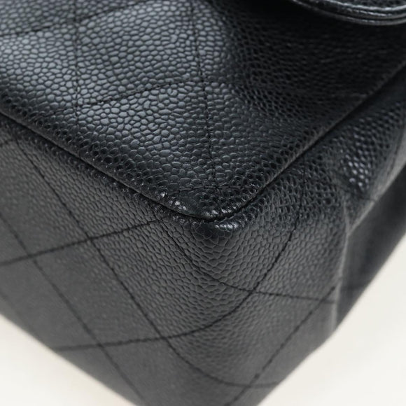 CHANEL Chain Big Matelasse30 Bag Caviar Skin Black Gold CC Auth BA16027SAV