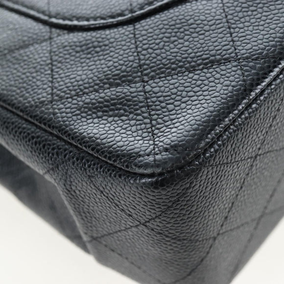 CHANEL Chain Big Matelasse30 Bag Caviar Skin Black Gold CC Auth BA16027SAV